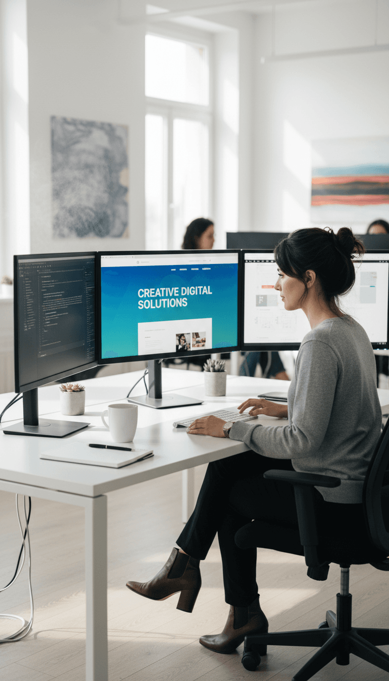 Web designer creating responsive website design at professional workspace
