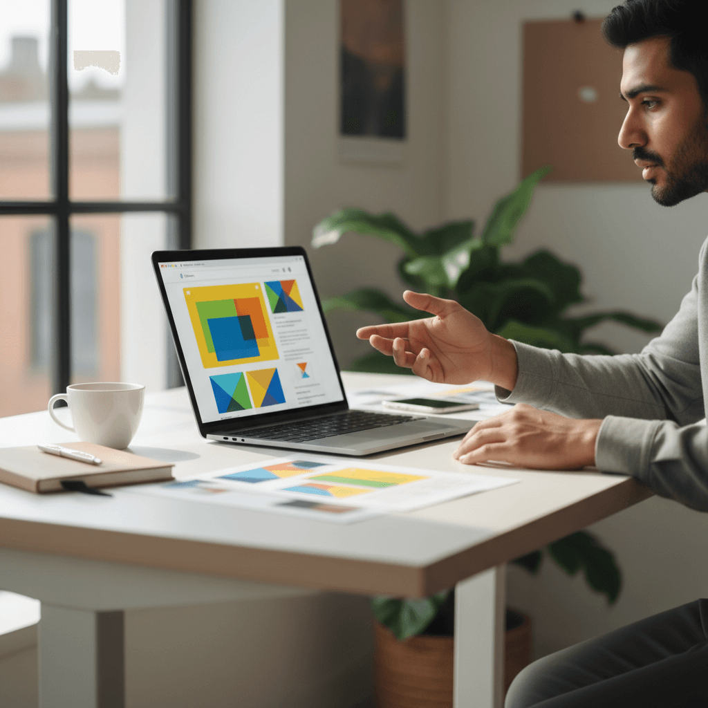 Web designer collaborating on digital project in bright professional workspace