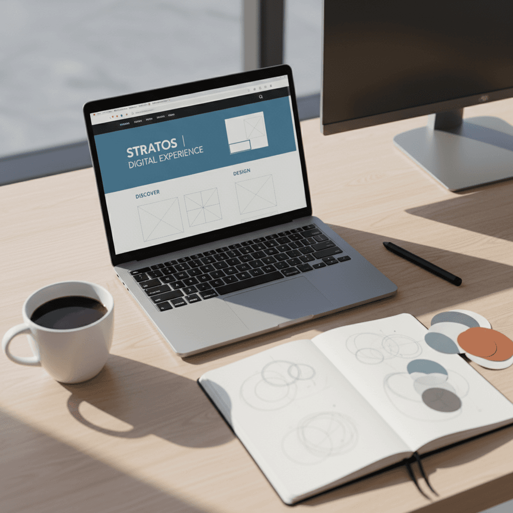 Professional workspace showing web design and digital marketing tools